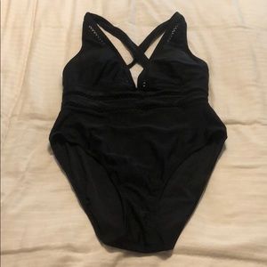 Black one piece with mesh detail